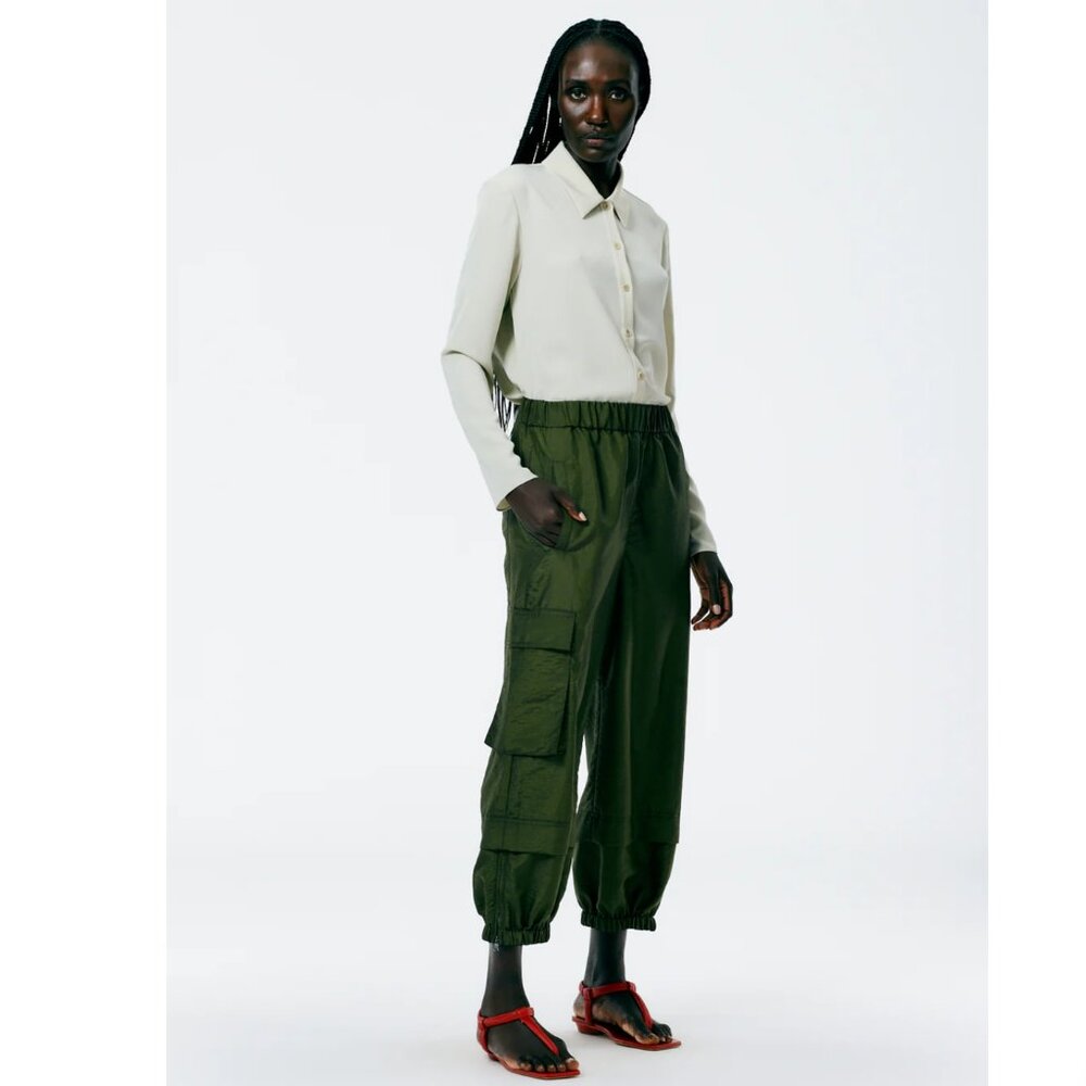 Tibi Wilt Cargo Joggers small long like new crispy nylon army green - Picture 2 of 10